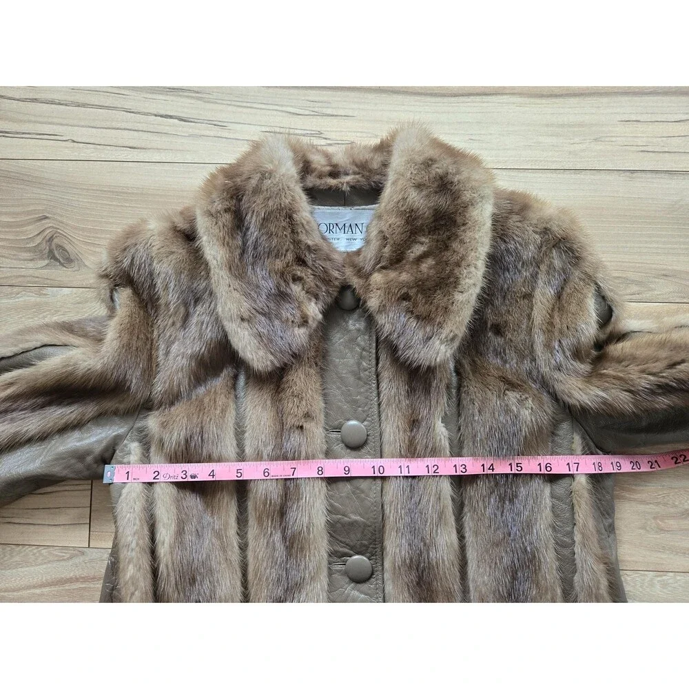 Vintage brown leather and genuine mink fur‎ button-up coat - womens M-L